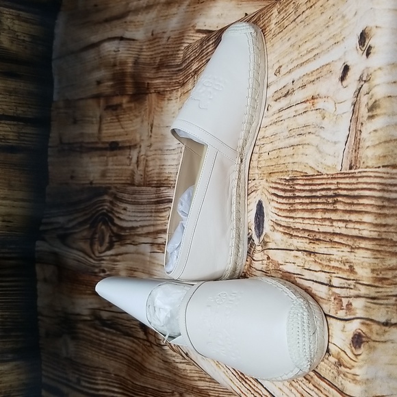 New Coach Charlie Espadrille Women 9.5 B Chalk Leather Embossed Leatherware NIB - Picture 5 of 15